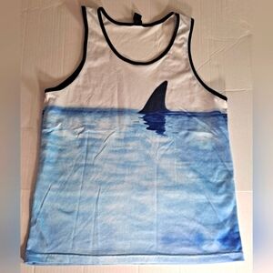American Eagle mesh ringer tank top shark fin on the ocean print mens large